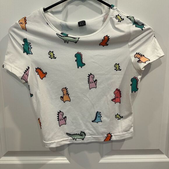 Shein XS dinosaur cropped top white - Picture 1 of 3